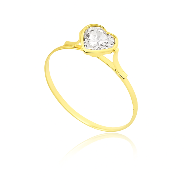 Anel Solitário Coração com Pedra