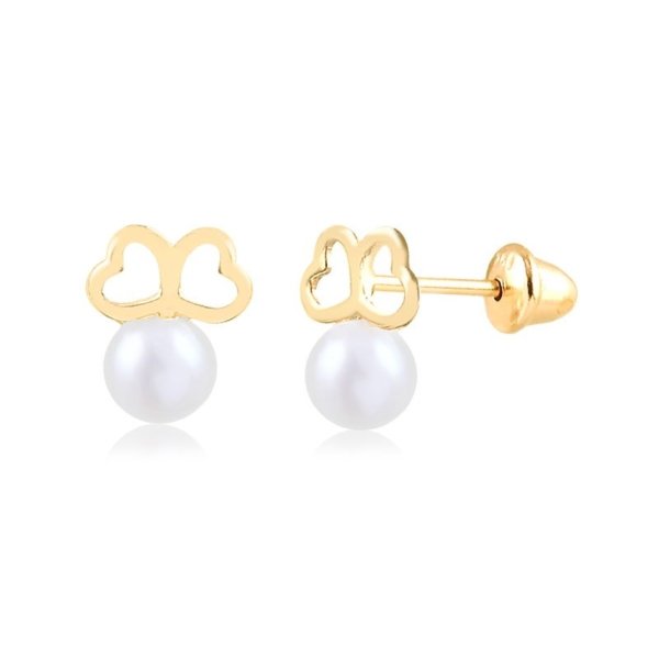 Brinco 2 Corações Pérola
