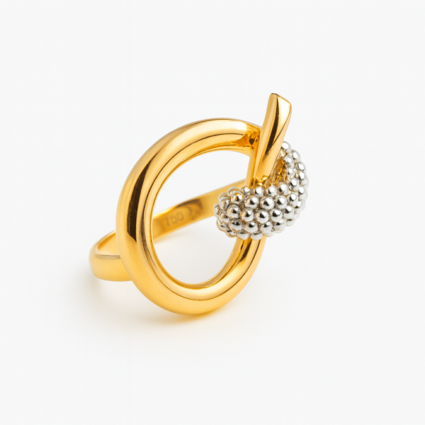 Anel Nó com Bolas em Ouro Branco