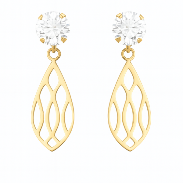 Brinco Folha Fios com Pedra