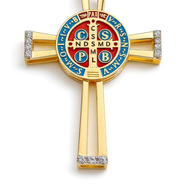 Pingente Cruz São Bento com Topázios