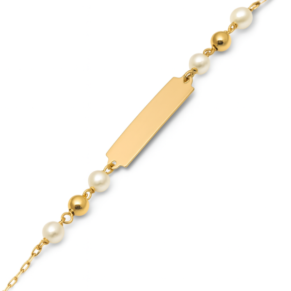Pulseira Placa com Bolas e Pérolas