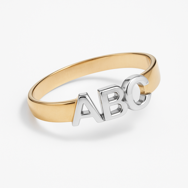 Anel ABC com Ouro Branco