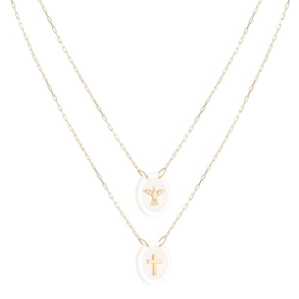 Escapulário em Madrepérola com Cruz e Espírito Santo