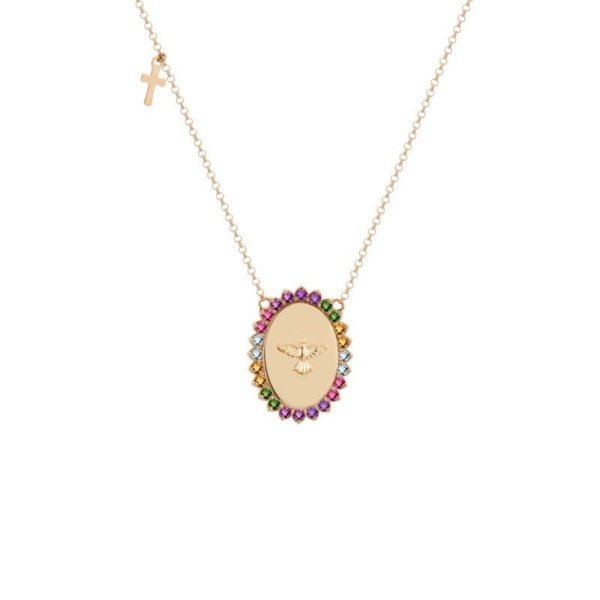 Gargantilha Espírito Santo Cruz com Pedras Naturais