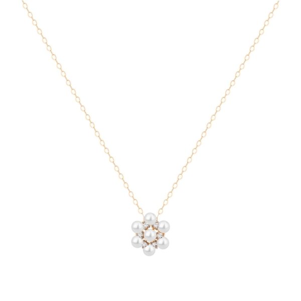 Gargantilha Flor com Pérolas e Safiras Brancas