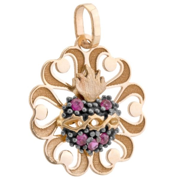 Pingente Sagrado Coração de Jesus com Rubi