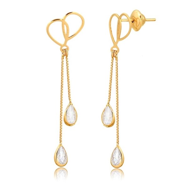 Brinco Gota Dupla com Venezianas e Pedras