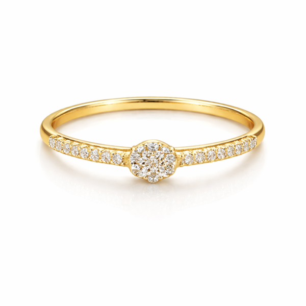 Anel Chuveiro Flor com Pedras Laterais em Ouro 10K