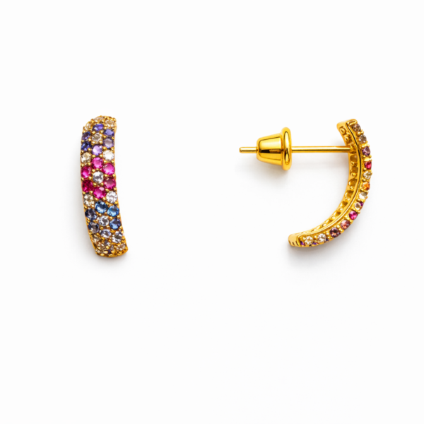 Brinco Curvo Flores com Pedras